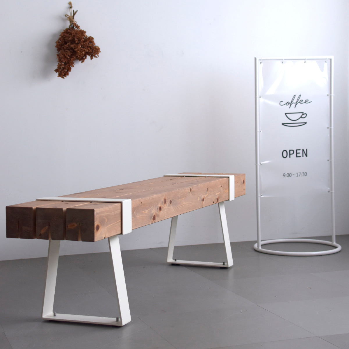 天然木★ベンチ　白脚 ベンチ 天然木製ベンチ 幅60cm Elan エラン （ 木製 屋外 ウッドチェア