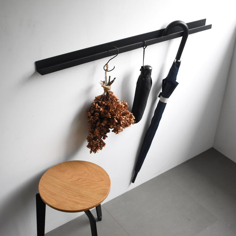 レール型 壁付け傘掛け【ブラック】